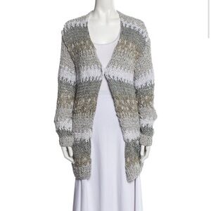 Brunello Cucunelli Striped Plunge Neckline Sweater